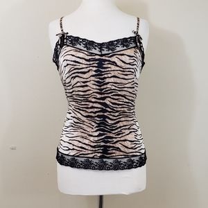 Escada incredibly super sexy 100% silk tiger stripe print and lace top